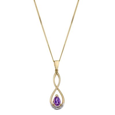 9ct Yellow Gold Diamond & Amethyst Figure of 8 Pendant - Product number 8975701