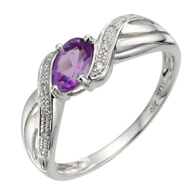 Unbranded 9ct White Gold 1/2 ct Diamond and Amethyst Twist