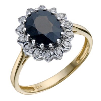 9ct Yellow Gold Diamond and Sapphire Cluster Ring