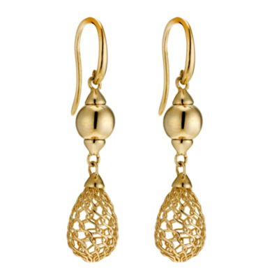9ct yellow gold mesh and ball drop earrings - Product number 8983313