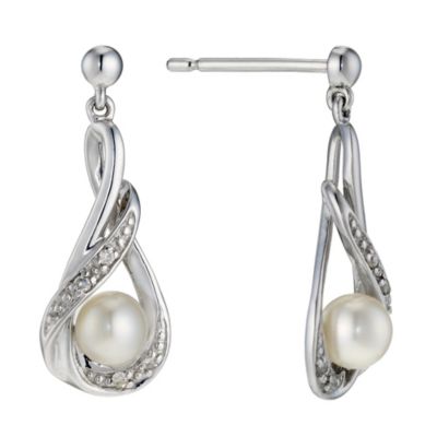 9ct white gold, diamond and pearl earrings - Product number 8983496