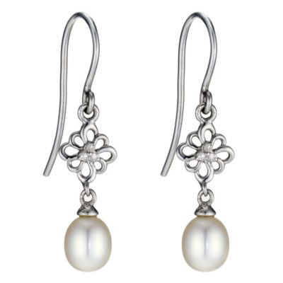 9ct white gold, pearl & diamond patterned earrings - Product number 8983518