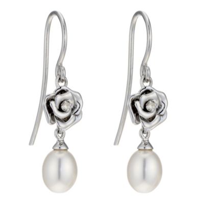 9ct white gold cultured freshwater pearl & diamond earrings - Product number 8983526