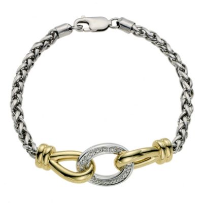 Silver & 9ct Yellow Gold Pave Link Bracelet - Product number 8983720
