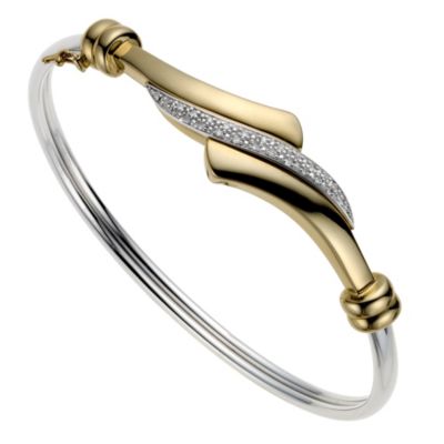 9ct yellow gold & silver diamond bangle - Product number 8983739