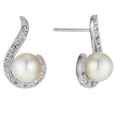 9ct white gold, pearl and diamond earrings - Product number 8983755