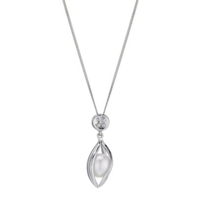 9ct white gold, pearl and diamond cage pendant 18" - Product number 8983771