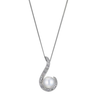 9ct white gold, pearl & diamond 18" pendant - Product number 8983798