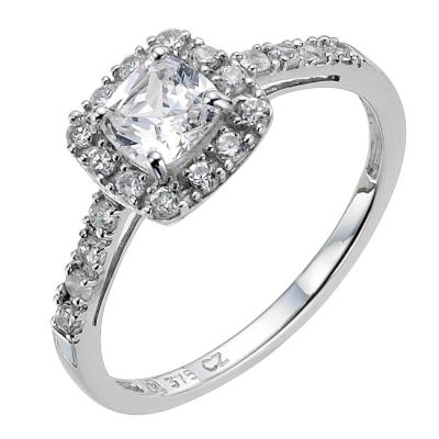 9ct white gold cubic zirconia shoulder ring