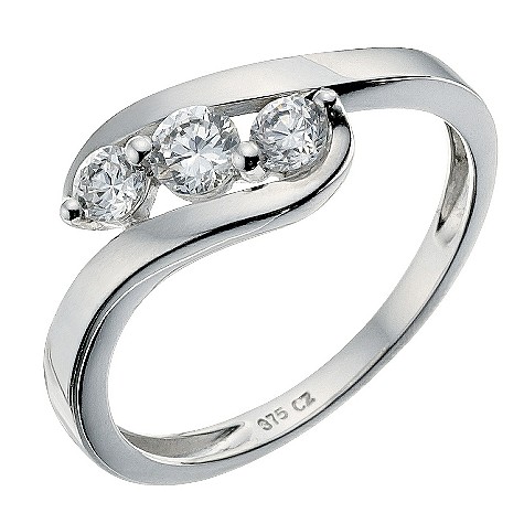 9ct white gold crossover ring