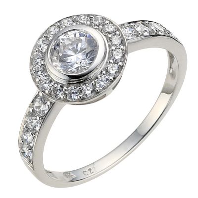 9ct white gold cubic zirconia cluster shoulder ring