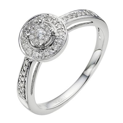 9ct white gold 1/4 carat diamond halo cluster ring
