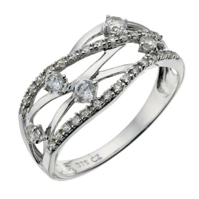 9ct white gold wave crossover ring