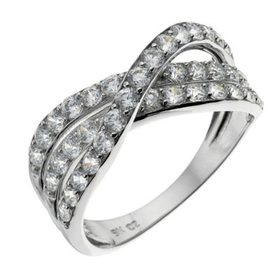 9ct white gold triple crossover ring