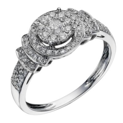 9ct white gold 1/2 carat halo diamond cluster ring
