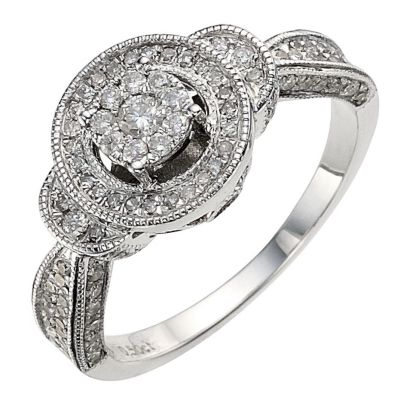 18ct white gold half carat diamond halo cluster ring