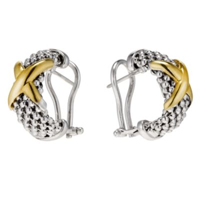 9ct yellow gold & silver woven kiss earrings - Product number 8987475