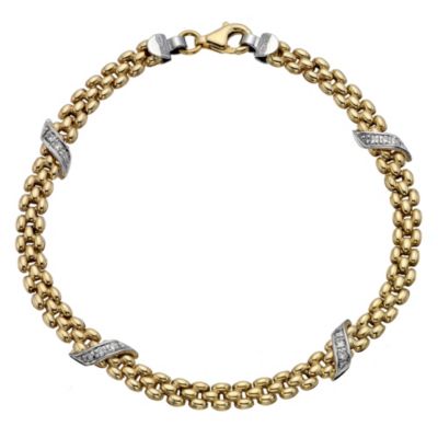 9ct yellow white gold diamond station bracelet - Product number 8987661