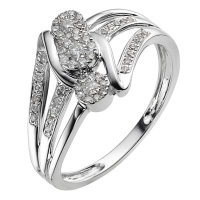 9ct white gold triple diamond cluster ring