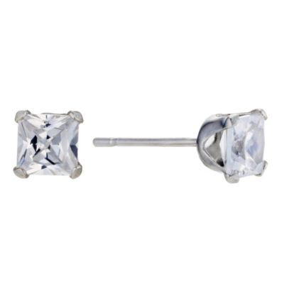 H Samuel 9ct White Gold Cubic Zirconia Square 4mm Stud