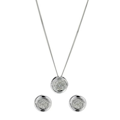 9ct white gold 0.20 carat diamond earrings & pendant set - Product number 8988773