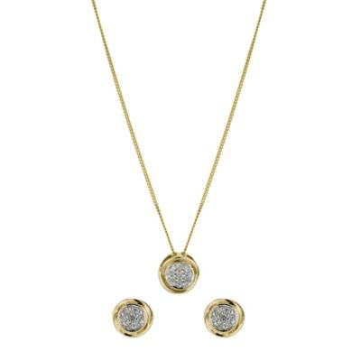 9ct yellow gold 0.20 carat diamond earrings & pendant set - Product number 8988781
