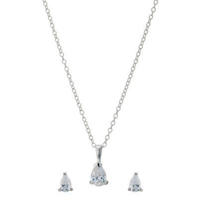 Silver Pear Cubic Zirconia Earrings & Pendant Set - Product number 8988811
