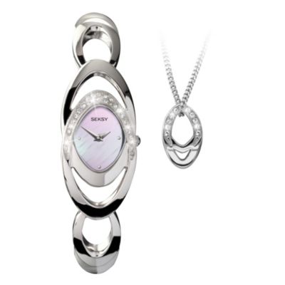 Seksy Ladies' Pink Bracelet Watch & Necklace Set - Product number 8991073