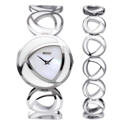 Seksy Ladies' Exclusive White & Silver Bracelet Watch Set - Product number 8991103