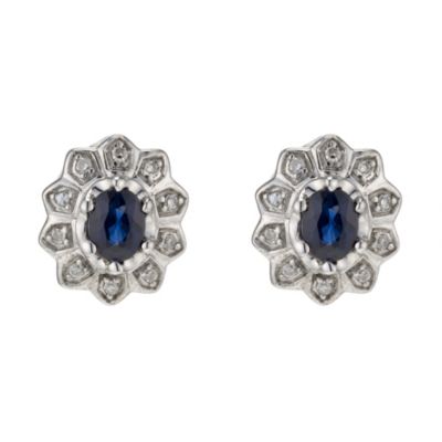 9ct White Gold Diamond & Sapphire Cluster Earrings - Product number 8992169