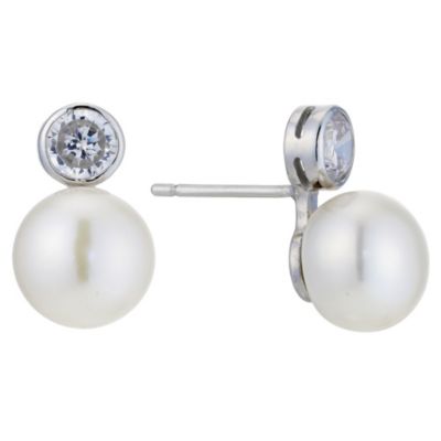 Silver cubic zirconia pearl earrings - Product number 8993408