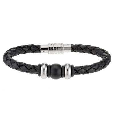 Spartan black leather bracelet with stainless steel beads - Product number 8995028