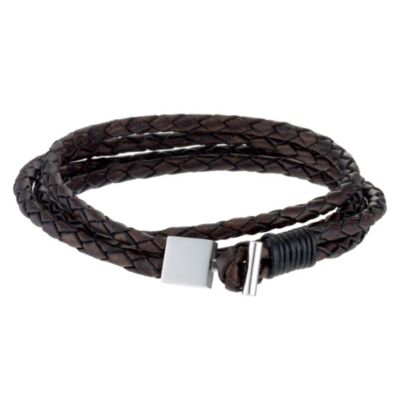 Unique stainless steel & black leather bracelet - Product number 8995060