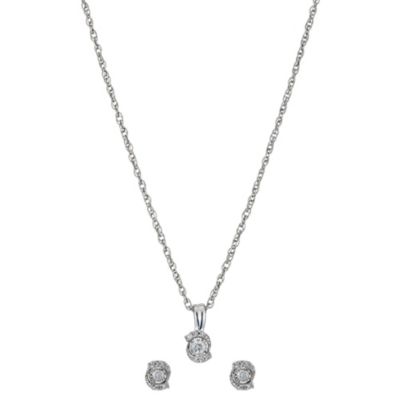 Silver 1/6 Carat Diamond Earrings & Pendant Gift Set - Product number 8996938