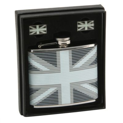 H Samuel Union Jack Flask and Cufflinks Set