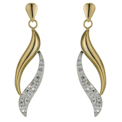 9ct Yellow Gold & Silver Crystal Drop Earrings - Product number 9001859