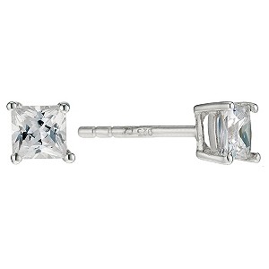 Silver & Cubic Zirconia 4mm Square Stud Earrings
