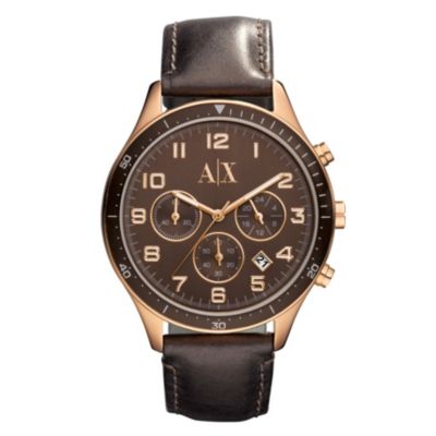 Armani Exchange Brown Leather Strap Chronograph Watch