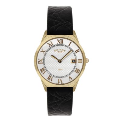 Rotary Men's Rose Gold & Black Strap Watch