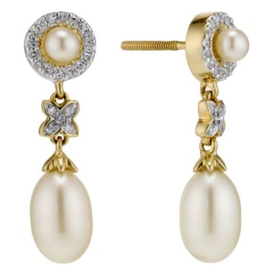 18ct yellow gold diamond & freshwater pearl earrings - Product number 9007962
