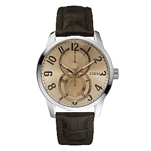 Guess Men's Leather Brown Strap Watch