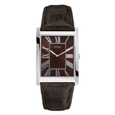 Guess Men's Brown Leather Strap Watch