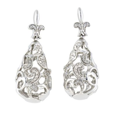 Silver & diamond tear drop cage earrings - Product number 9011838