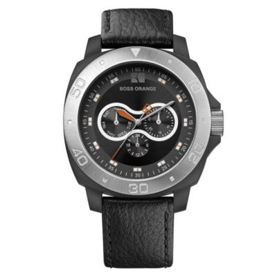 Boss Orange Black Leather Strap Watch