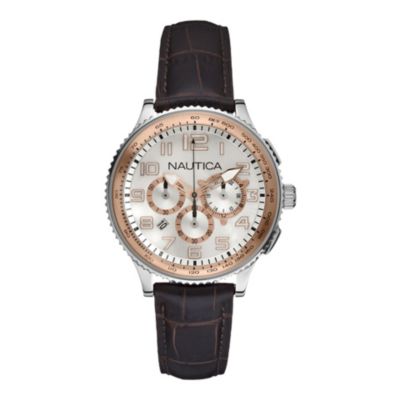 Nautica men's brown leather strap watch - Product number 9018174