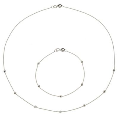 9ct White Gold Station Bead Necklace 