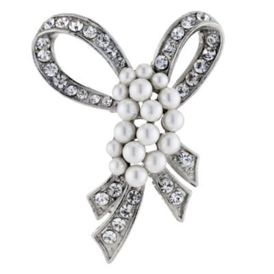 H Samuel Crystal Pearl Effect Bow Brooch