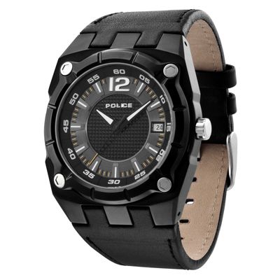Police Men's Black Leather Strap Watch - Product number 9020098