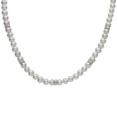 Silver Cultured Freswater Pearl & Cubic Zirconia Necklace - Product number 9020616
