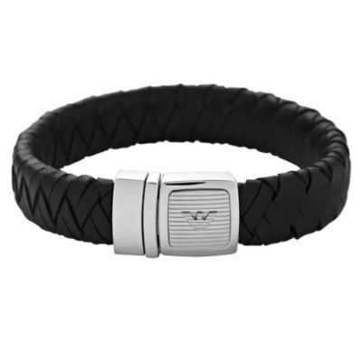 Emporio Armani men's black leather clasp bracelet - Product number 9022716